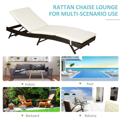 Patio Chaise Lounge, Pool Chair with 5 Position Adjustable Backrest & Cushion, Outdoor PE Rattan Wicker Sun Tanning Seat, 78.75" x 28" x 35", Coffee