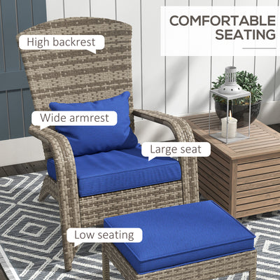 Wicker Adirondack Chair Fire Pit Chair w/ Ottoman & Cushions