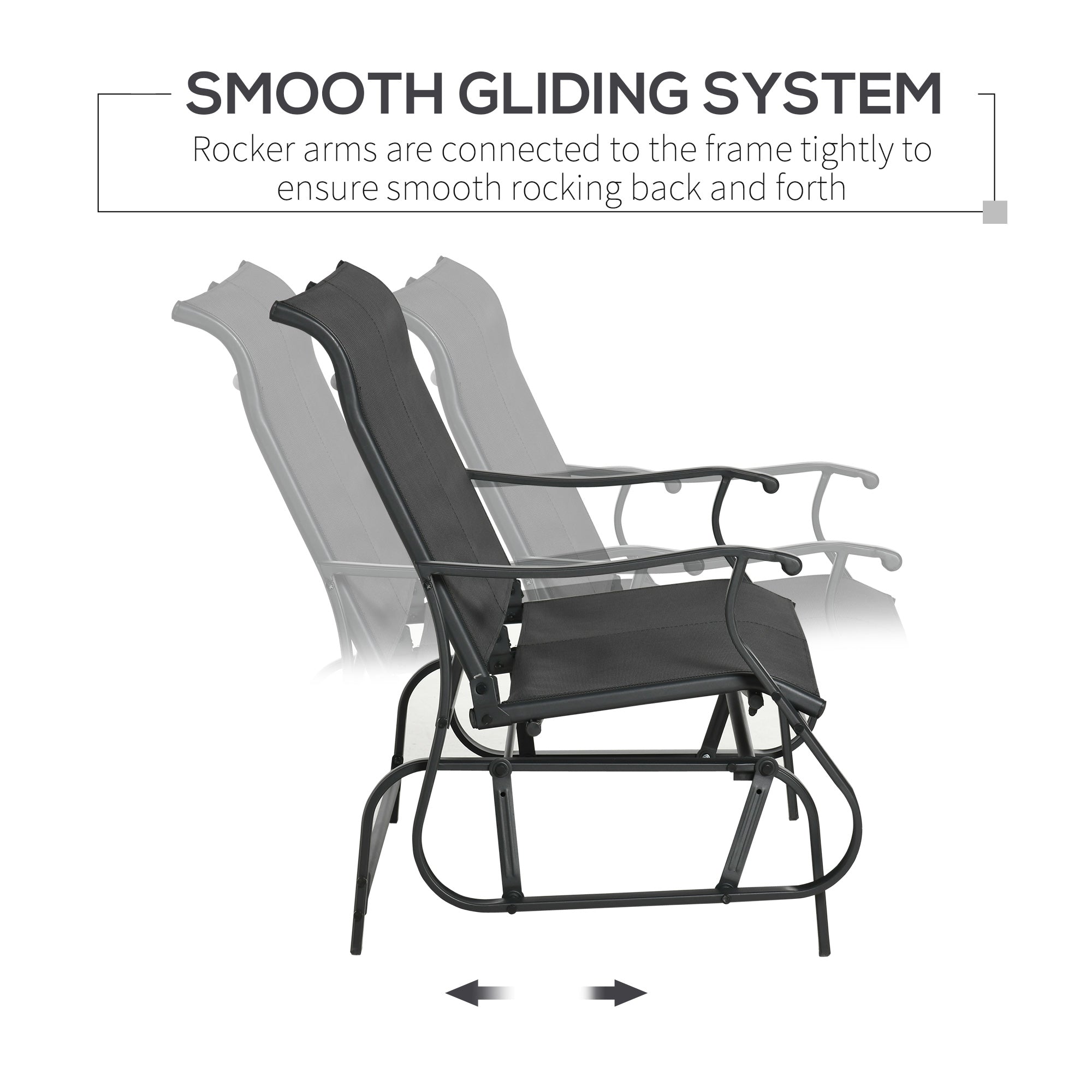 4 Pieces Gliders Set, Outdoor Furniture Sets with 2-Person Glider Patio Bench, Single Sling Chair and Glass Coffee Table for Backyard, Lawn and Garden, Black
