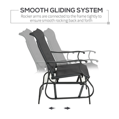 4 Pieces Gliders Set, Outdoor Furniture Sets with 2-Person Glider Patio Bench, Single Sling Chair and Glass Coffee Table for Backyard, Lawn and Garden, Black