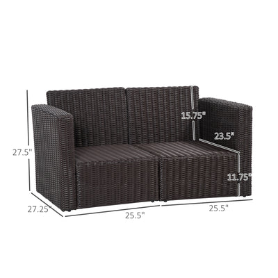 2 Piece Patio Wicker Corner Sofa Set, Outdoor PE Rattan Furniture, with Curved Armrests and Padded Cushions for Balcony, Garden, or Lawn
