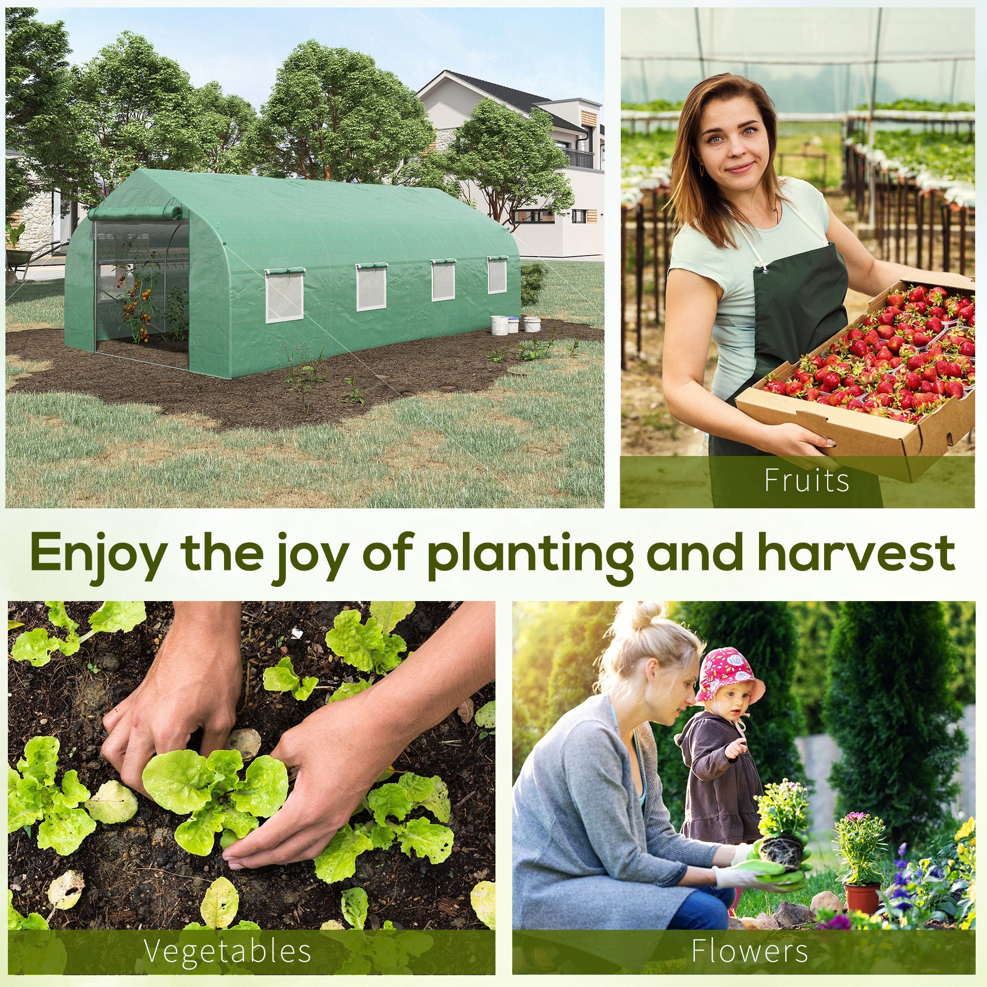 20' x 10' x 7' Walk-in Tunnel Greenhouse with Zippered Mesh Door and 8 Mesh Windows, Gardening Plant Hot House with Galvanized Steel Hoops