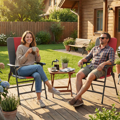 Folding Patio Chairs Set of 2, Padded High Back Lawn Camping Chairs with Armrests, 600D Oxford Fabric