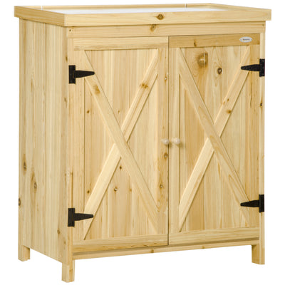 Outdoor Storage Cabinet, Outdoor Tool Shed with Galvanized Top and Two Shelves for Yard Tools or Pool Accessories