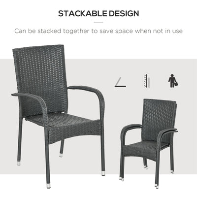 Stackable PE Rattan Outdoor Dining Chairs with Cushion, Patio Wicker Dining Chair with Armrests & Backrest