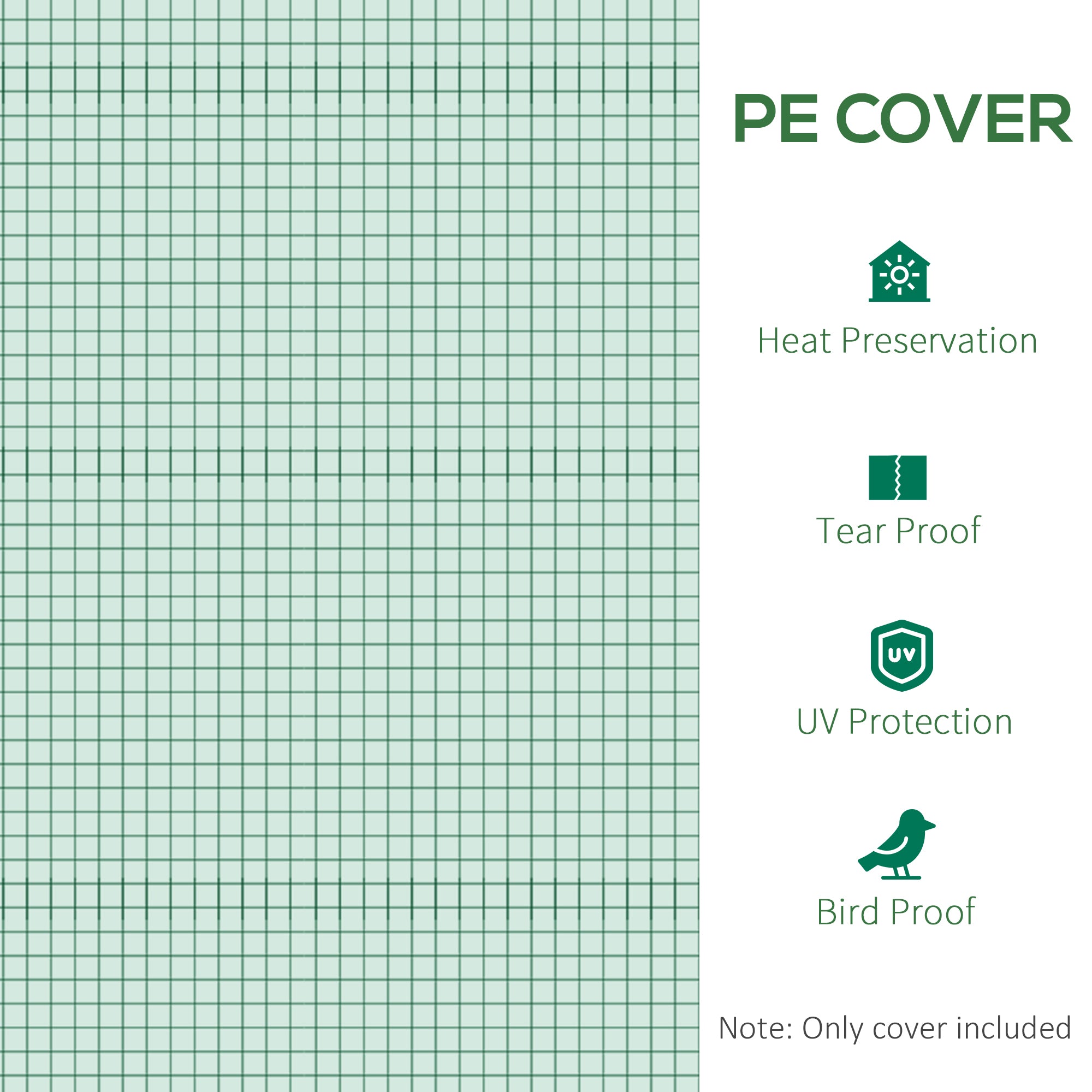 9.8' x 6.6' x 6.6' Plastic Greenhouse Cover Replacement, Heavy Duty Waterproof Tarp for Hoop House, Sheeting with 6 Windows, Door & Reinforcement Grid