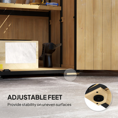 Wood Storage Shed, Outdoor Garden Shed with Asphalt Roof, 2 Shelves, Lockable Doors and Adjustable Feet