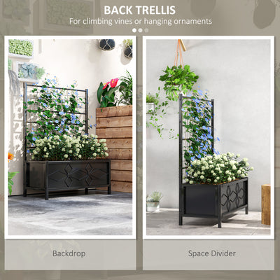 Outdoor Planter Box Galvanized Raised Garden Bed with Trellis for Climbing Vines, 35.4" x 15.7" x 47.2"