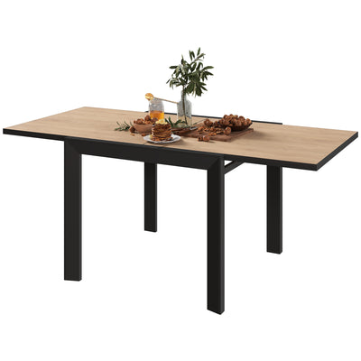 35.5"-71" Expandable Outdoor Dining Table for 4-6 People, Aluminum Patio Table with Slatted Wood Grain Top, Natural