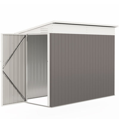 4' x 7.7' Lean to Garden Storage Shed, Outdoor Metal Tool House with Lockable Door Vents for Backyard Patio Lawn