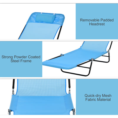Folding Chaise Lounge Chair, Pool Sun Tanning Chair, Outdoor Lounge Chair with Reclining Back, Breathable Mesh Seat, Headrest for Beach, Yard, Patio