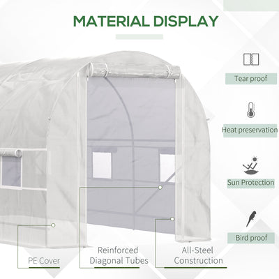 14.6' x 6.6' x 6.6' Walk-In Tunnel Greenhouse, Large Garden Hot House Kit with 6 Roll-up Windows & Roll Up Door, Steel Frame, White