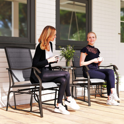 Outdoor Glider Chairs with Coffee Table, Patio 2-Seat Rocking Chair Swing Loveseat with Breathable Sling for Backyard, Garden, and Porch