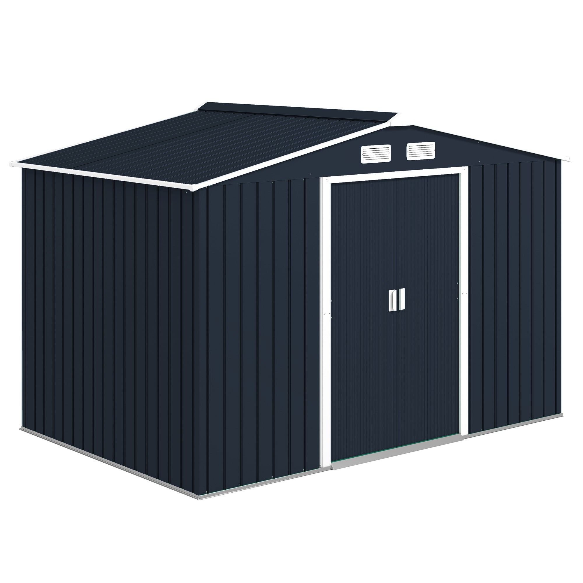 9' x 6' Outdoor Storage Shed, Garden Tool Metal Shed with Foundation Kit, Double Lockable Door, Air Vents and Sloping Roof, for Backyard, Patio, Lawn