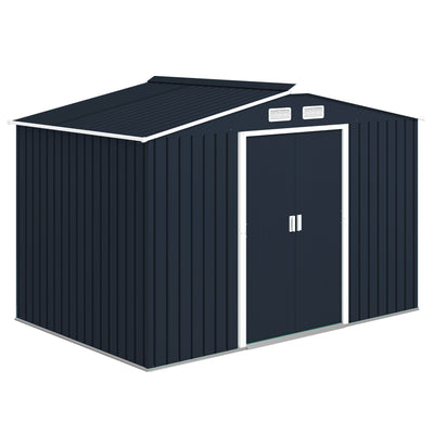 9' x 6' Outdoor Storage Shed, Garden Tool Metal Shed with Foundation Kit, Double Lockable Door, Air Vents and Sloping Roof, for Backyard, Patio, Lawn