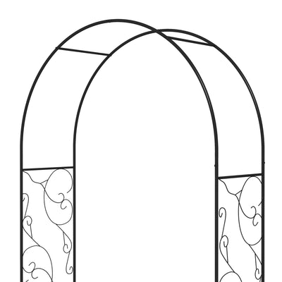 89.25" Metal Garden Arch with Gate, Garden Arbor Trellis for Climbing Plants, Roses, Vines, Wedding Arch, Black