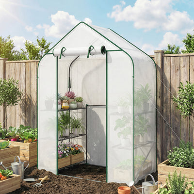 Greenhouse for Outdoors, Portable Greenhouse with 6 Shelves, UV-Resistant PE Cover, Roll-Up Door