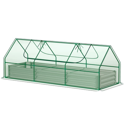 8.6 x 3 x 1ft Metal Planter Box with Mini Greenhouse, Galvanized Raised Garden Bed with Cover for Herbs and Vegetables, Small Greenhouse for Patio Garden Balcony