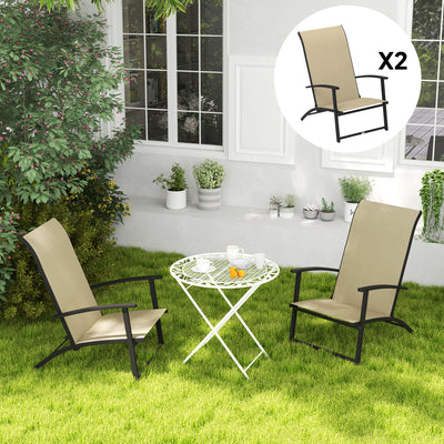 Set of 2 Outdoor Dining Chairs with High Back, Armrests, Folding Patio Chairs for Patio, Lawn, Camping
