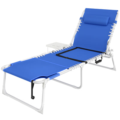 Tanning Chair with Face Hole and Side Table, 5-Position Folding Outdoor Chaise Lounge Chair