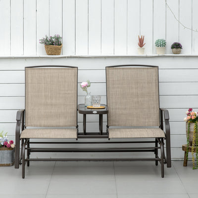 2-Seat Outdoor Glider Swing, Center Coffee Table and Independent Chairs, Supports Up to 352 lbs., Loveseat with Breathable Sling for Backyard, Garden, and Porch