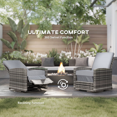 Outdoor Wicker Swivel Recliner Chair, Reclining Backrest, Lifting Footrest, 360° Rotating Basic, Water Resistant Cushions for Patio