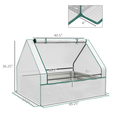 Raised Garden Bed, Outdoor Metal Planter Box with Mini Greenhouse, White and Silver