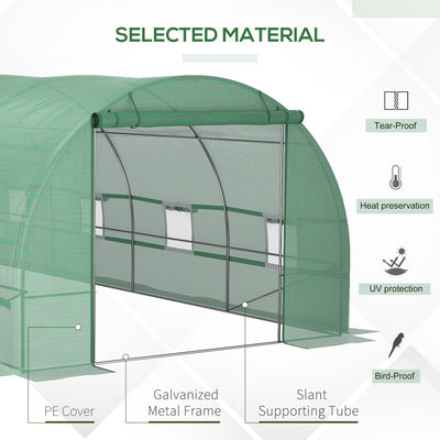 Steel Frame Walk-In Tunnel Greenhouse Garden Warm House Large Hot House Kit with Windows & Door, 19' x 10' x 7', Green