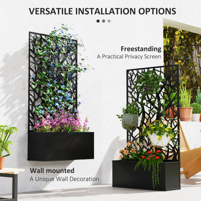 Metal Garden Bed with Trellis for Climbing Plants, Freestanding or Wall Mounted Flower Bed for Garden, Patio, Balcony