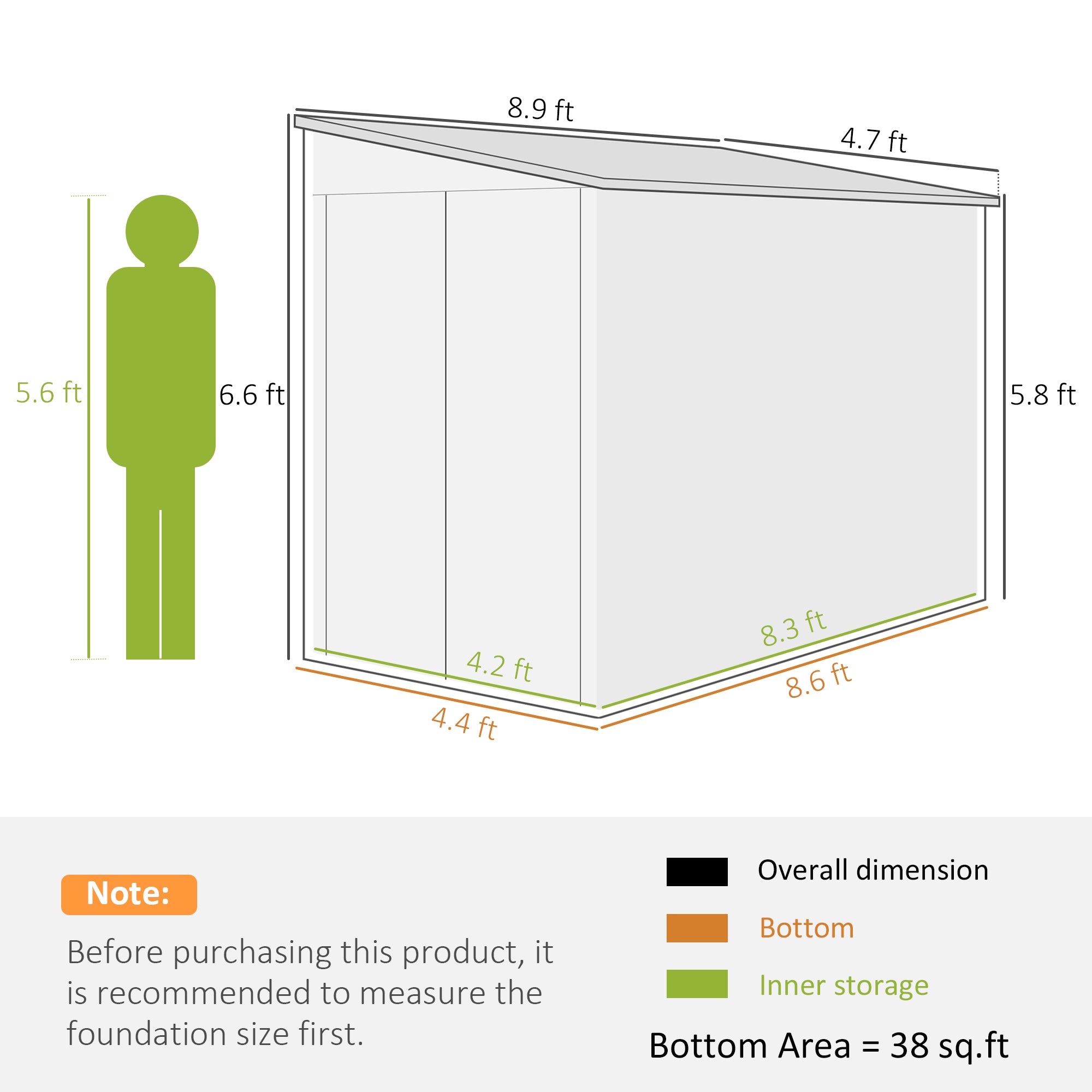 4.6' x 9' Outdoor Storage Shed, Lean to Metal Shed with Foundation Kit, Lockable Doors and Gloves for Patio, Lawn