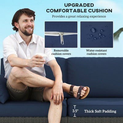 Patio Couch PE Wicker Deep Seating Outdoor Sofa with Removable Cushions, 3 Seater Rattan Sofa, Outdoor Furniture for Balcony, Deck, Garden and Poolside