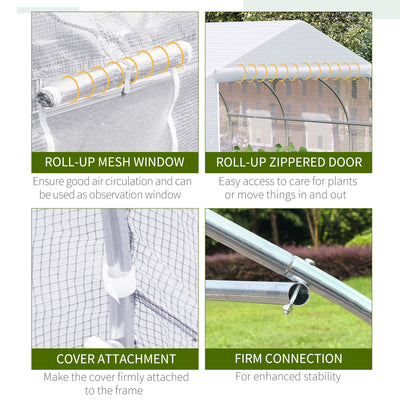 11.5' x 10' x 6.5' Outdoor Walk-in Greenhouse, Tunnel Green House with Roll-up Windows, Zippered Door, PE Cover, Heavy Duty Steel Frame, White