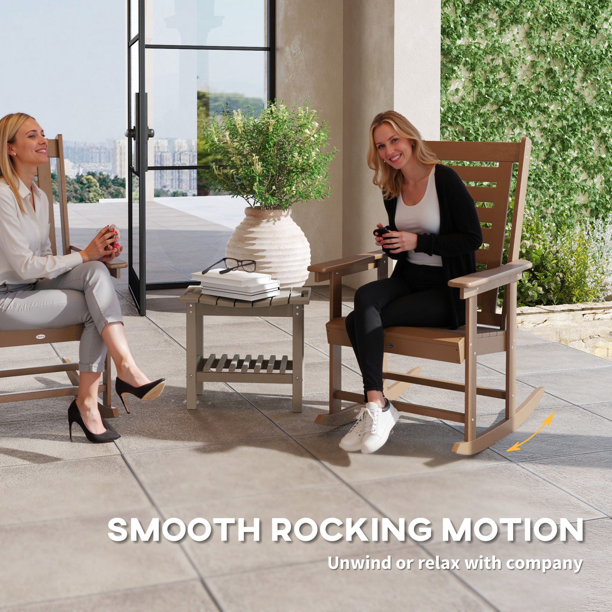 2 Pieces Outdoor Rocking Chairs, HDPE Patio Rockers with 28" High Back, Wide Armrests for Porch Backyard