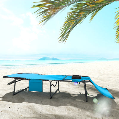 Folding Chaise Tanning Lounge Chair w/ 5-level Reclining Back, Reading Hole, Side Pocket, Headrest