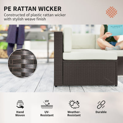 7 Piece Patio Furniture Set, All Weather PE Rattan Outdoor Furniture Conversation Sets with Glass Top Coffee Table
