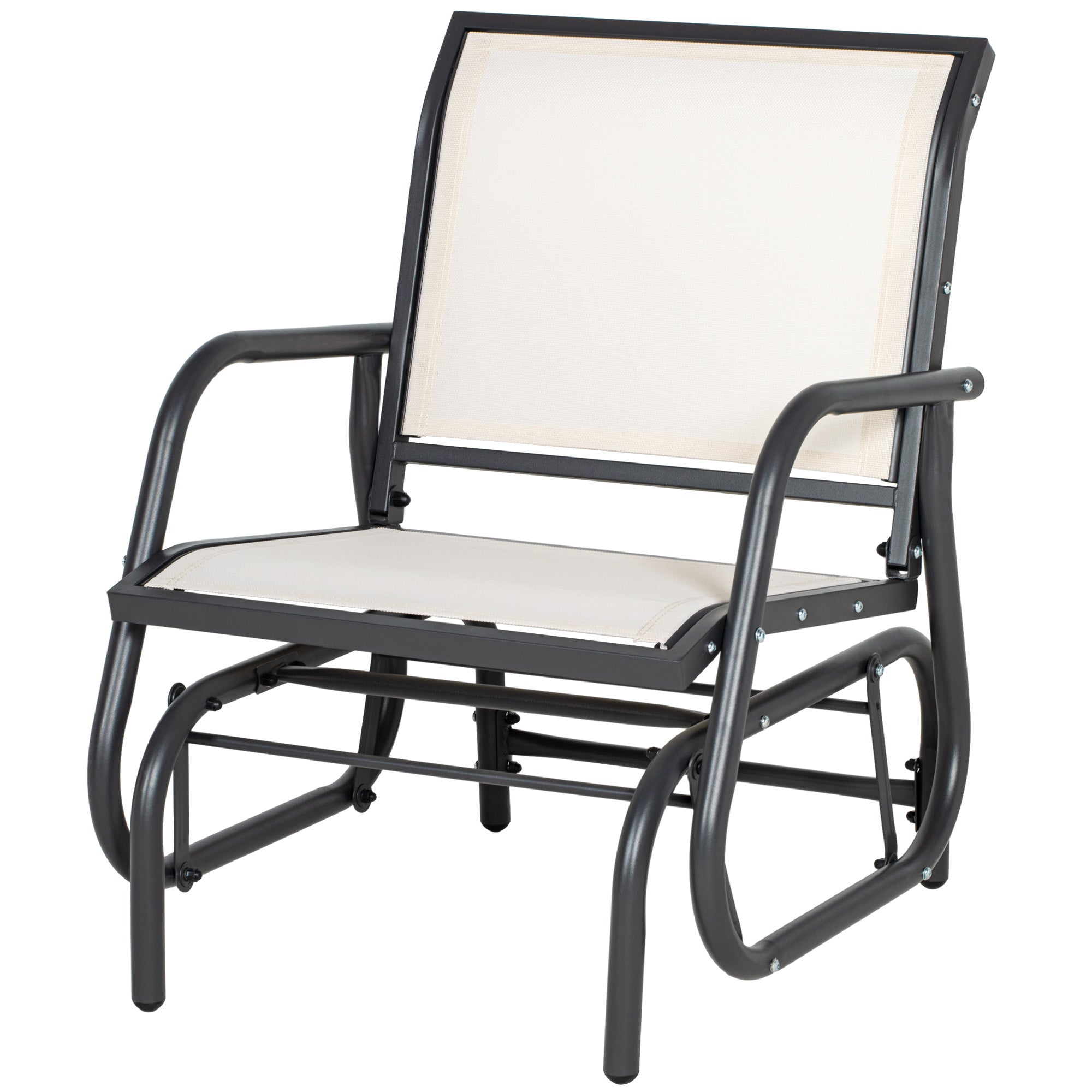 Outdoor Glider Chair, Steel Swing Chai with Curved Armrests for Porch, Garden, Poolside, Balcony