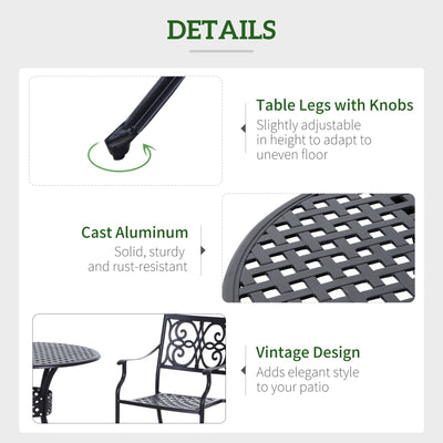 33" Patio Dining Table Round Cast Aluminium Outdoor Bistro Table with Umbrella Hole - Black