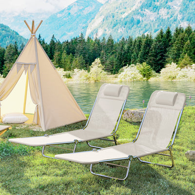 2 Piece Folding Chaise Lounge Chairs, Pool Sun Tanning Chairs with Reclining Back, Breathable Mesh Seat