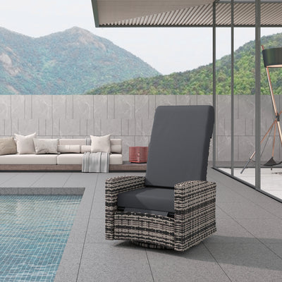 Outdoor Wicker Swivel Recliner Chair, Lifting Footrest, 360° Rotating Basic, Water-resistant Cushions, Dark