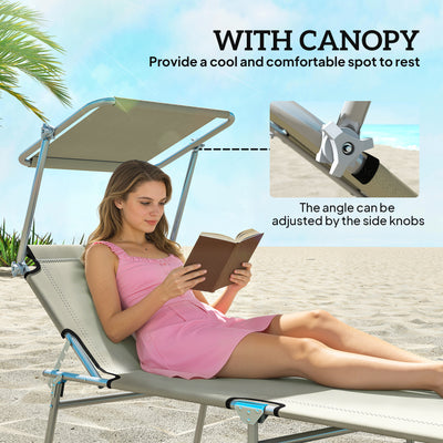 Outdoor Pool Chaise Lounge Chair, Folding Tanning Chair with Sun Shade
