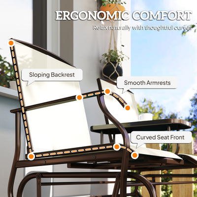 Outdoor Glider Bench with Center Table, Metal Frame Patio Loveseat with Breathable Mesh Fabric and Armrests for Backyard Garden Porch