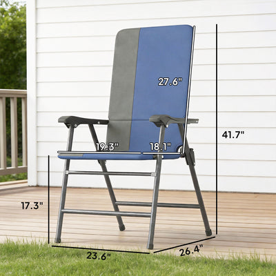Folding Patio Chairs Set of 2, Padded High Back Lawn Camping Chairs with Armrests, 600D Oxford Fabric
